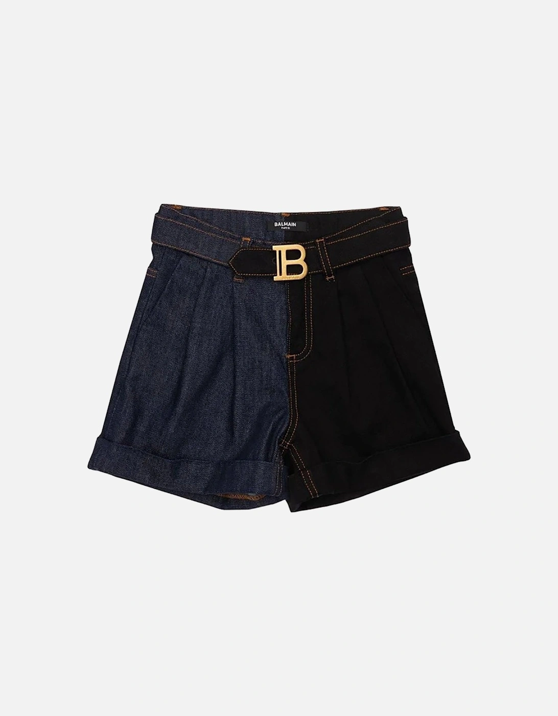 Girls Half & Half Denim Buckle Shorts Black & Navy, 4 of 3