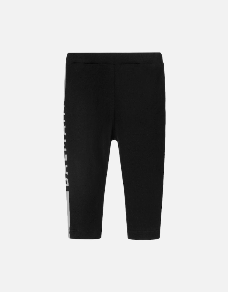 Girls Silver Stripe Logo Leggings Black