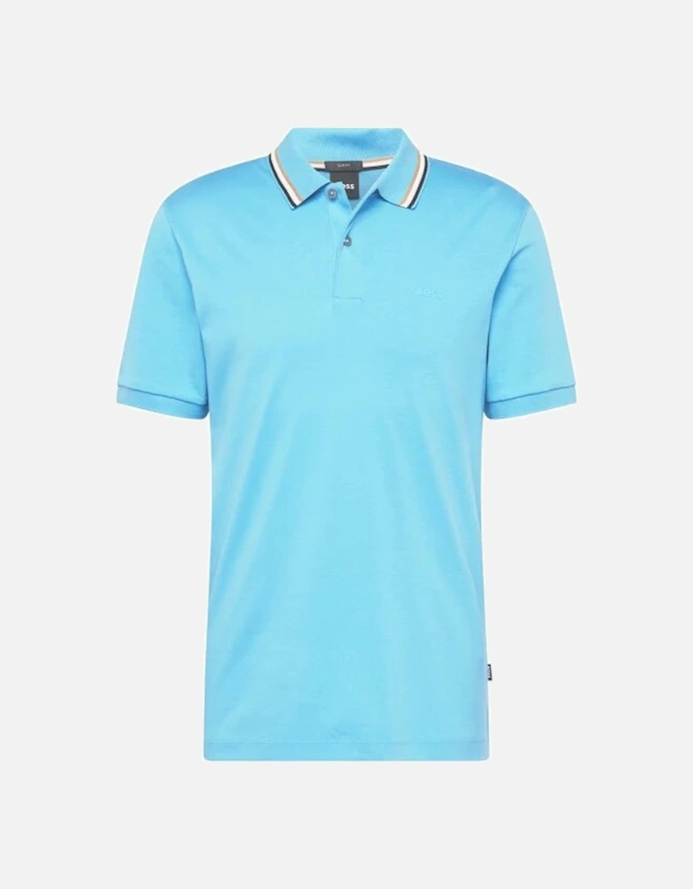 Boss Mens Striped Collar Polo Blue