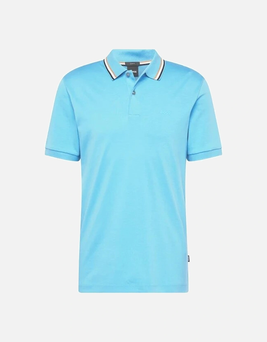 Boss Mens Striped Collar Polo Blue, 3 of 2