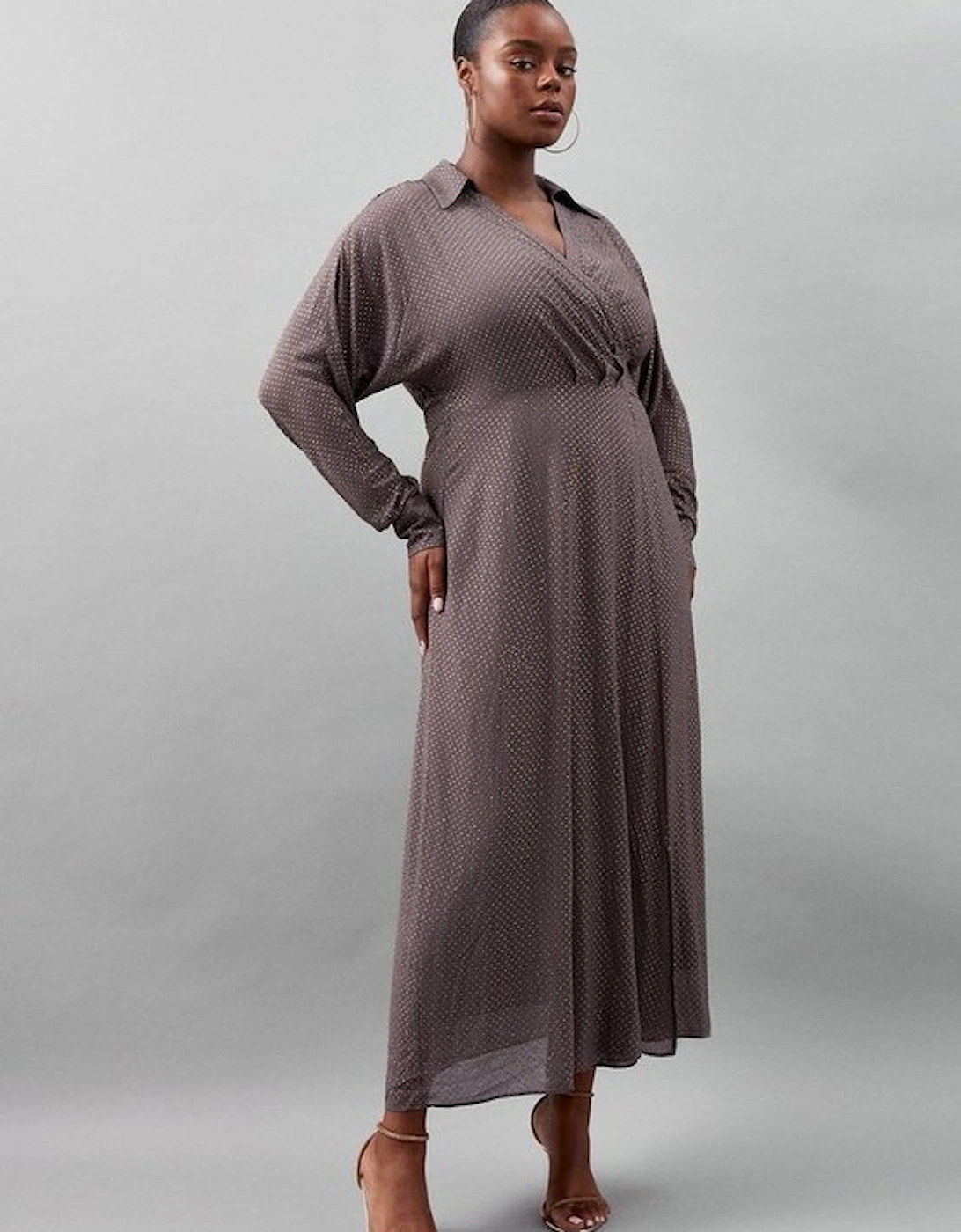 Plus Size Embellished Plunge Batwing Woven Maxi Dress, 5 of 4
