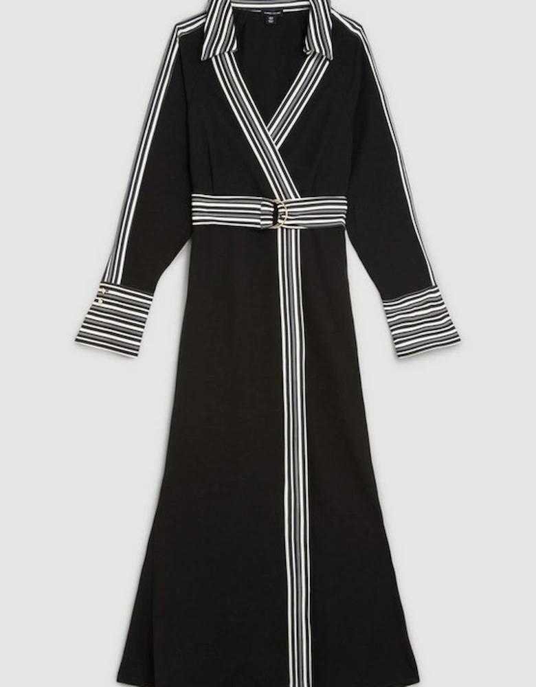Stripe Twill Batwing Belted Woven Midi Dress