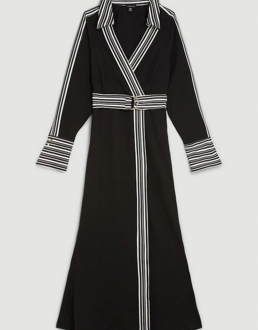Stripe Twill Batwing Belted Woven Midi Dress