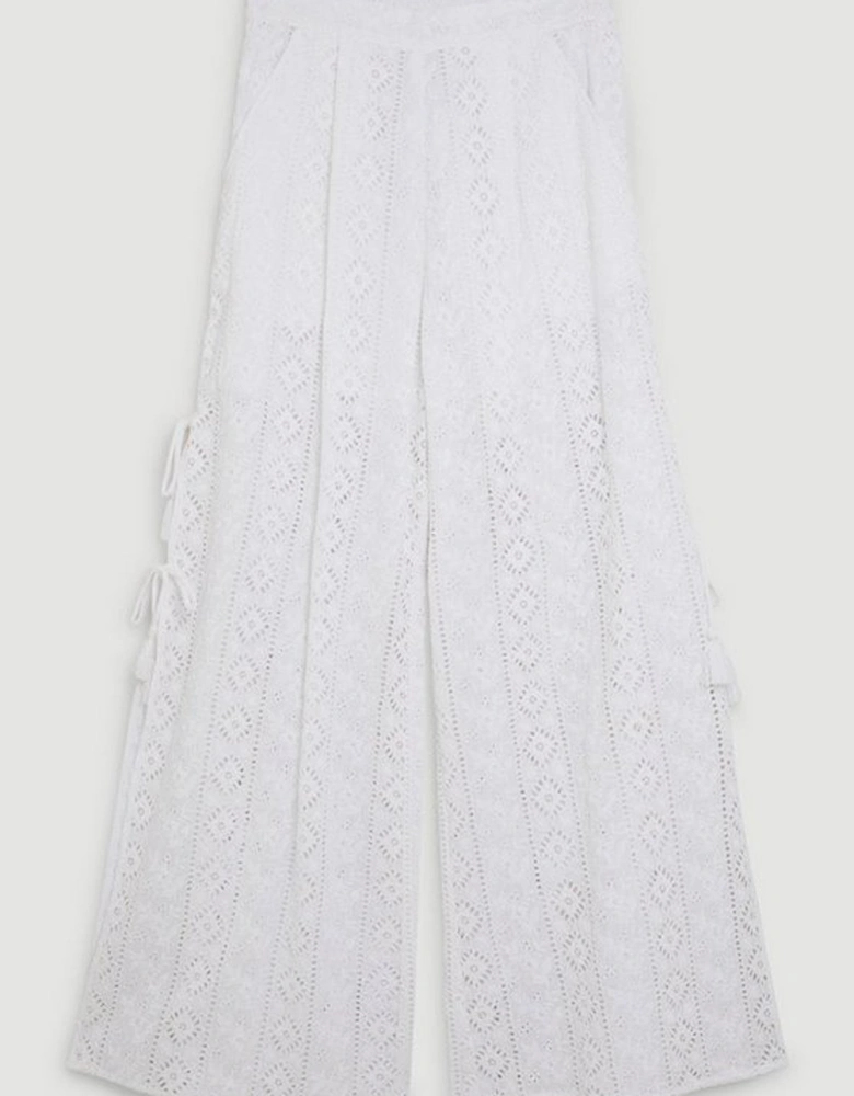 Cotton Broderie Woven Wrap Top And Wide Leg Trousers Co-ord