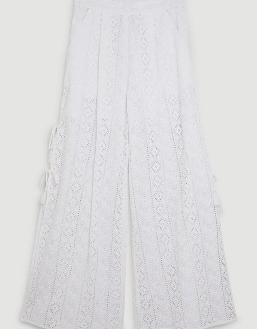 Cotton Broderie Woven Wrap Top And Wide Leg Trousers Co-ord