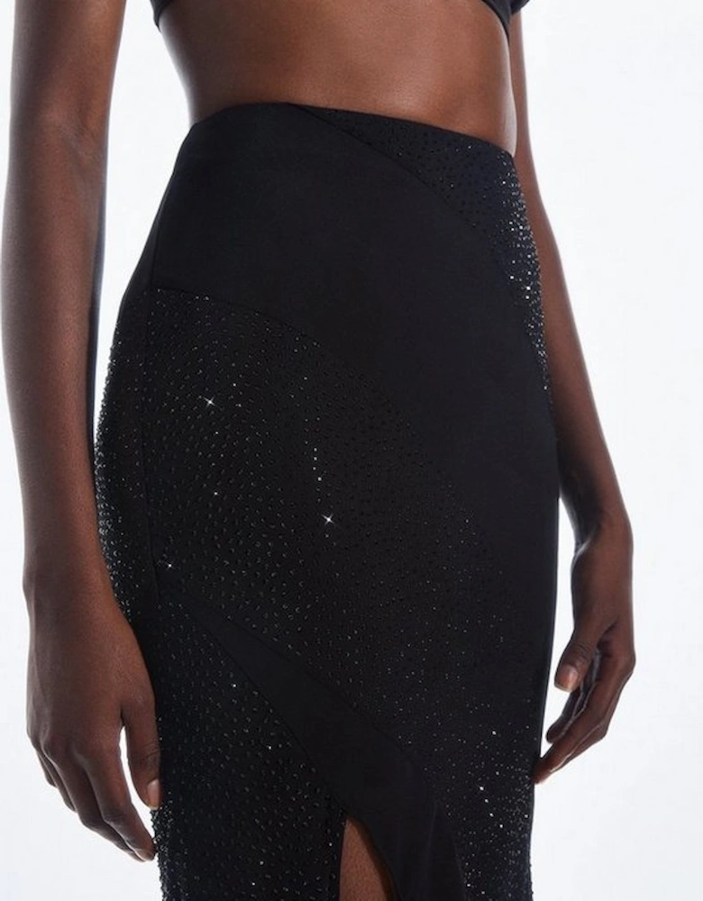 Panelled Embellished Georgette Midi Skirt