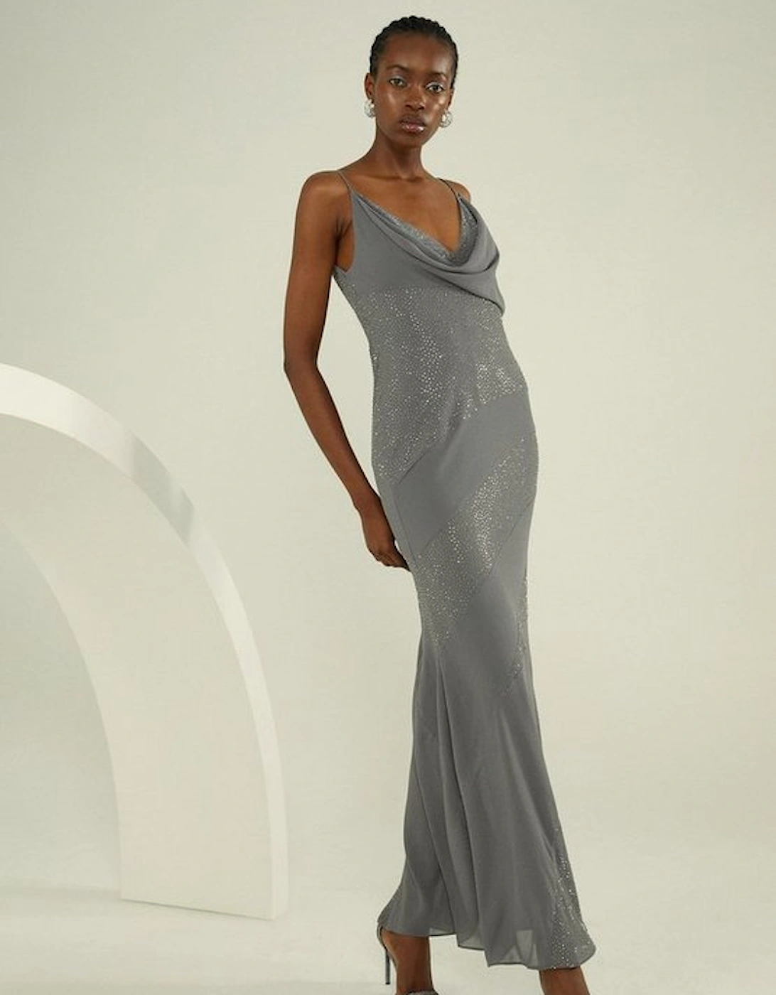 Diamante Embellished And Georgette Cowl Maxi Dress, 5 of 4