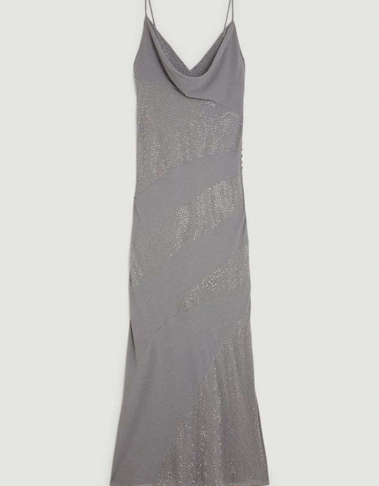 Diamante Embellished And Georgette Cowl Maxi Dress
