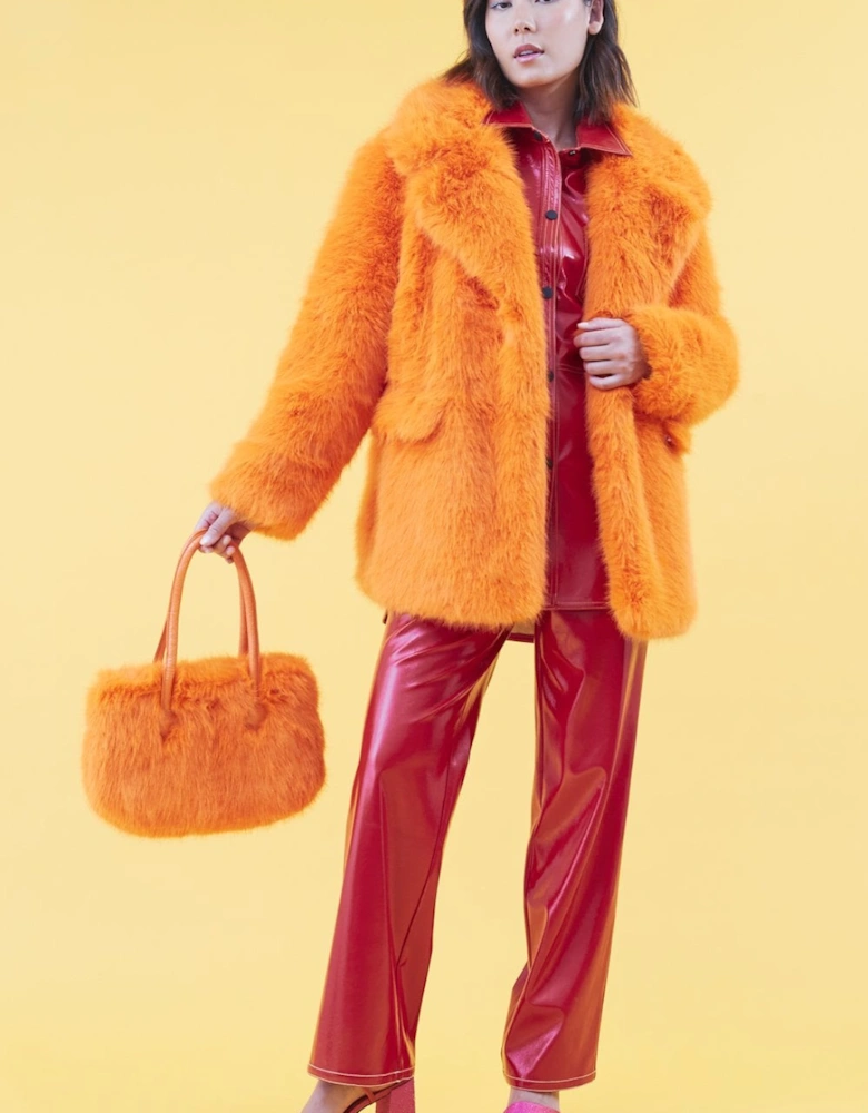 Faux Fur Orange Midi Coat