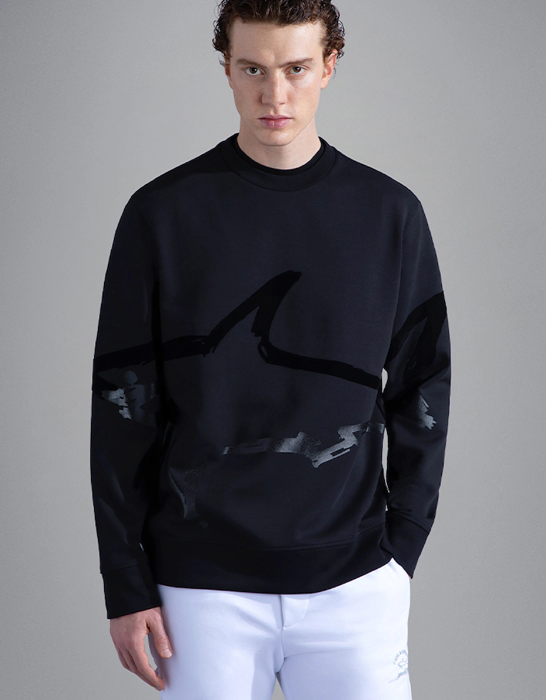 Men's Cotton Sweatshirt with Maxi Shark Print, 5 of 4