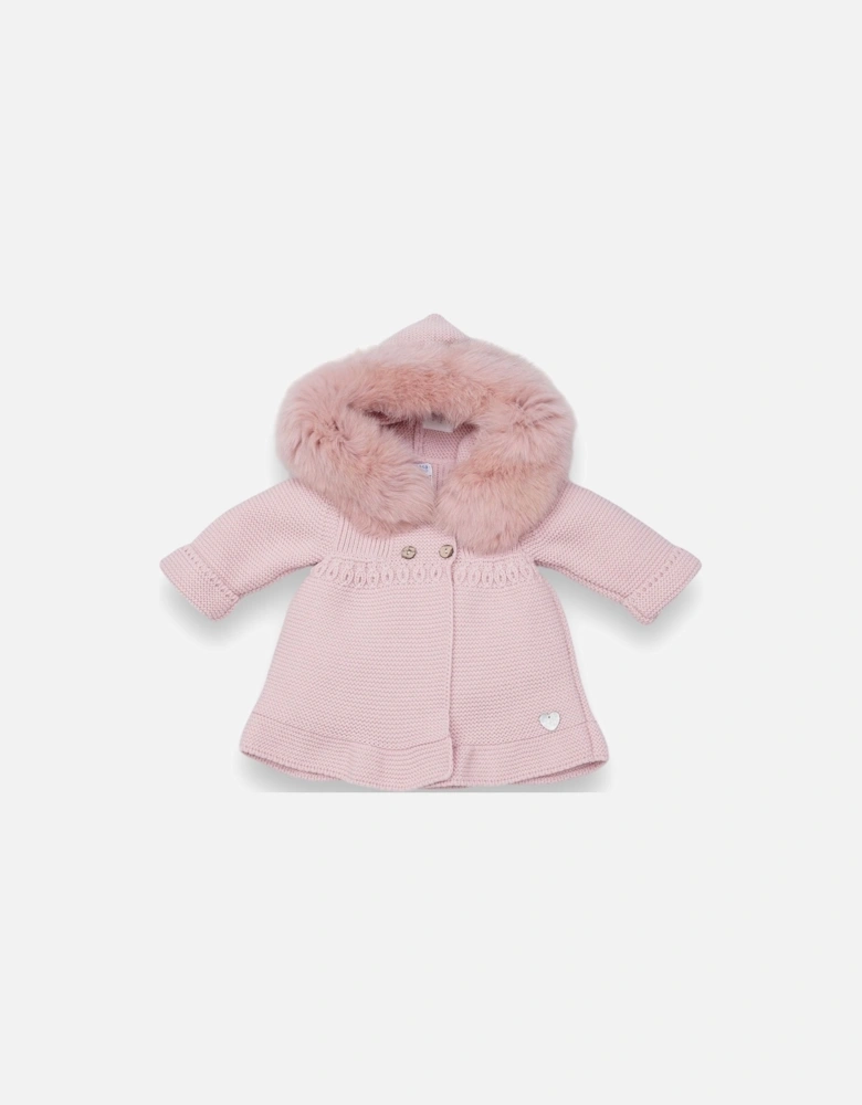 Powder Pink A Line Faux Fur Cardigan