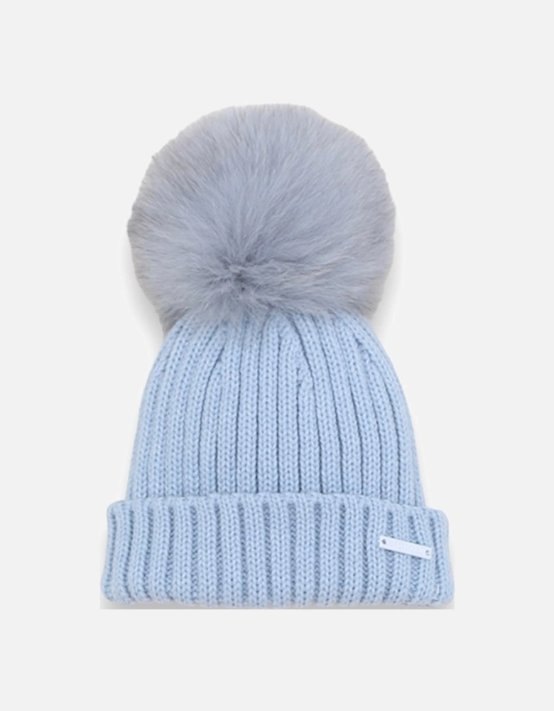 Sky Blue Faux Fur Ribbed Hat
