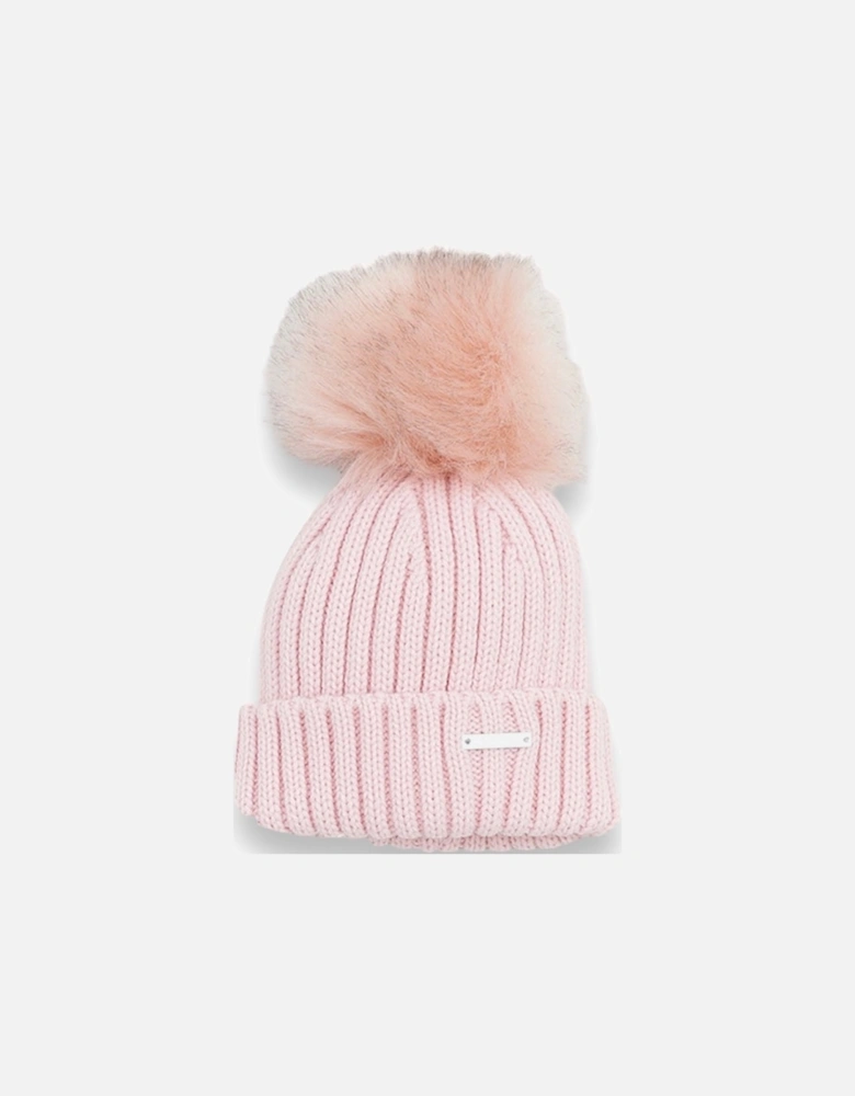 Pink Faux Fur Ribbed Hat