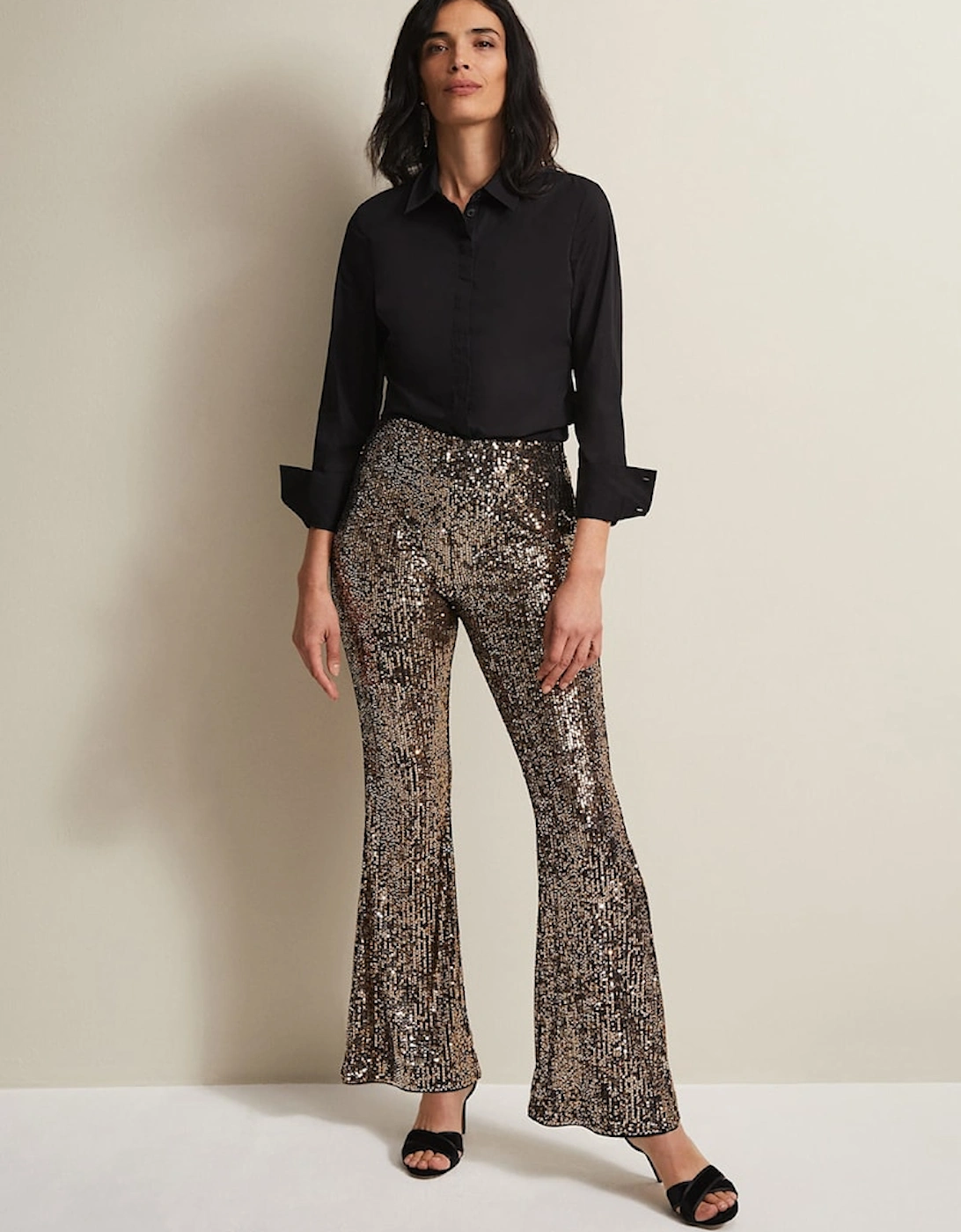 Karmia Gold Sequin Flared Trousers, 7 of 6