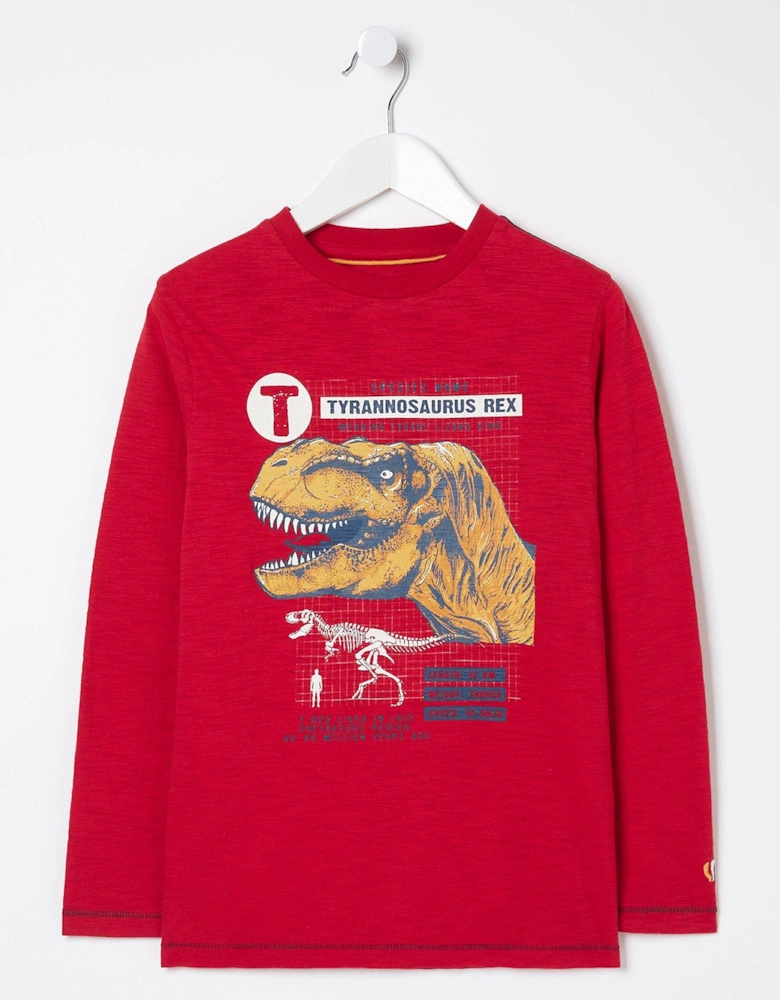 FatFace Boys T-rex Graphic Long Sleeve T-shirt - Cherry Red
