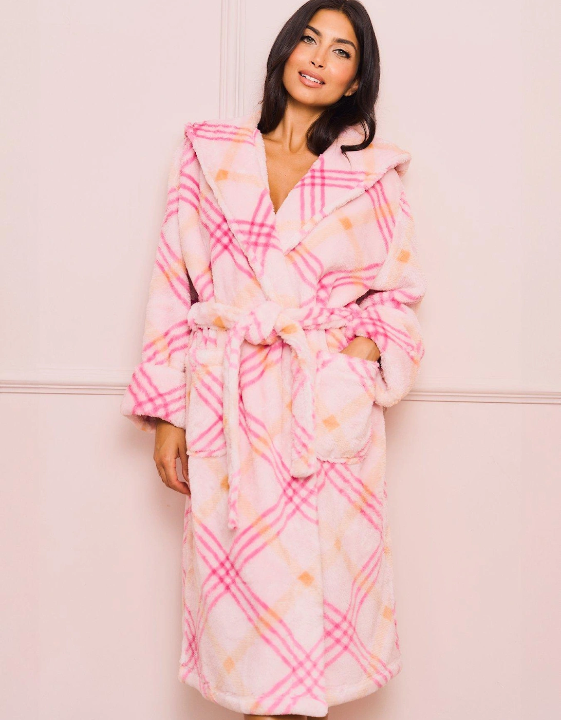 Check Fleece Hooded Robe - Pink, 2 of 1