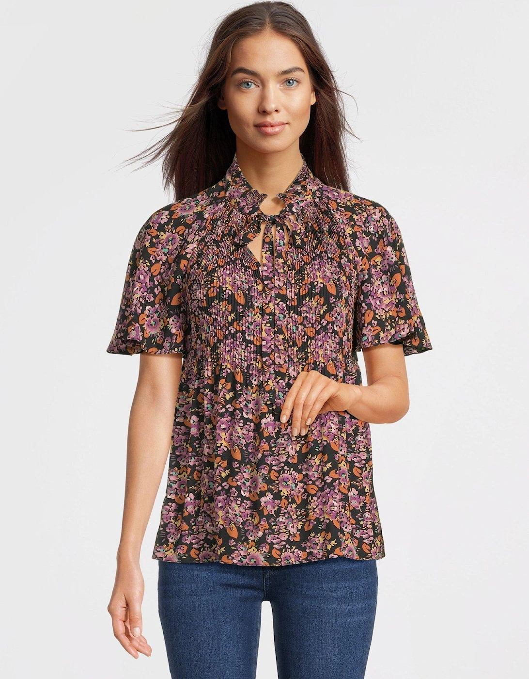 Adar-short Sleeve-blouse - Lavender/orange/multi, 6 of 5