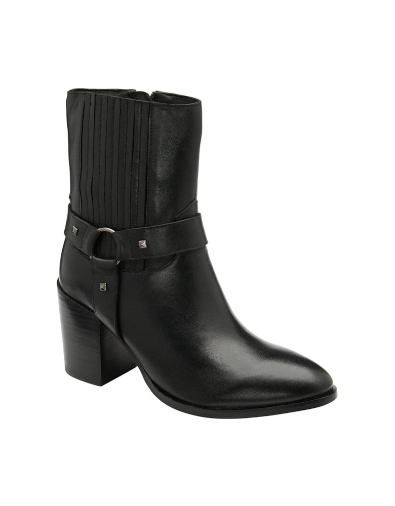 Ohey Black Leather Western Ankle Boot