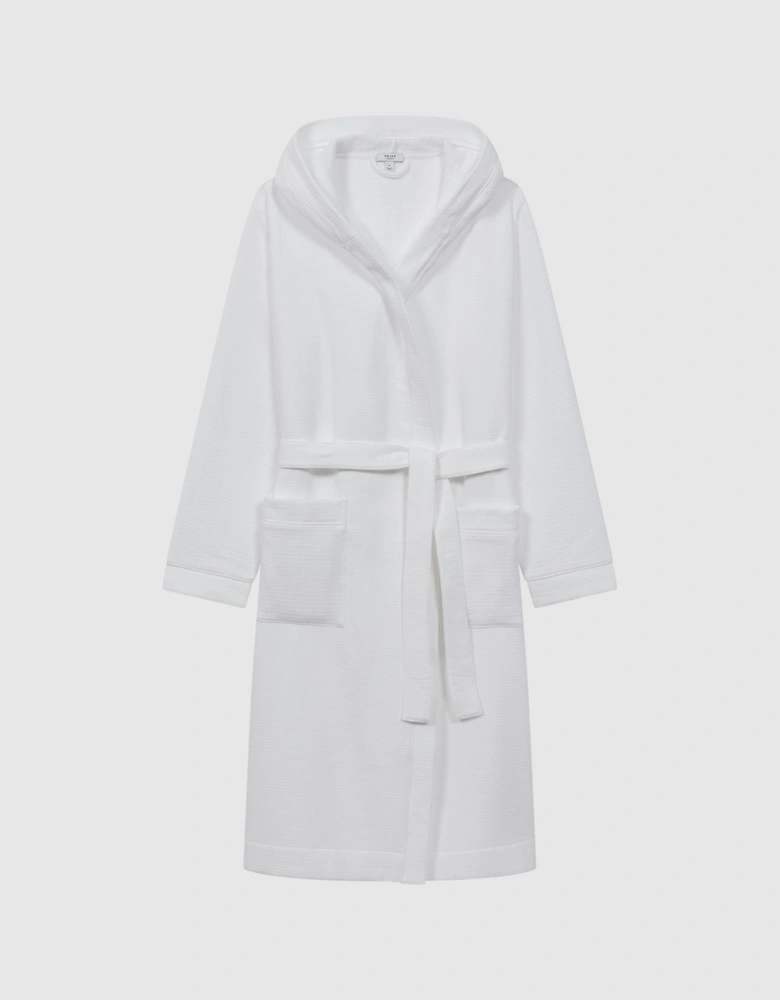 Textured Cotton Hooded Dressing Gown