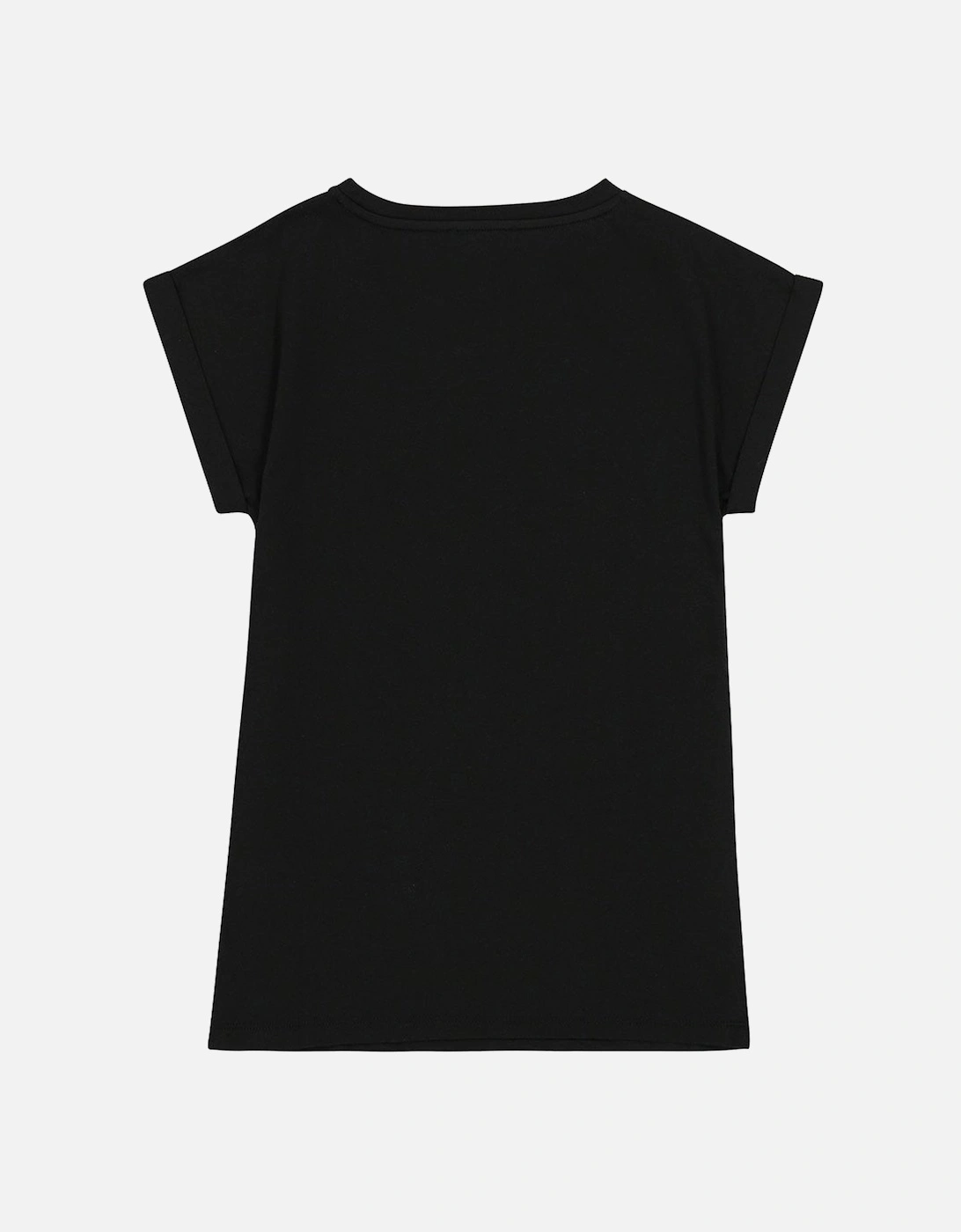 Girls Crystal Embellished Logo T-Shirt Dress Black