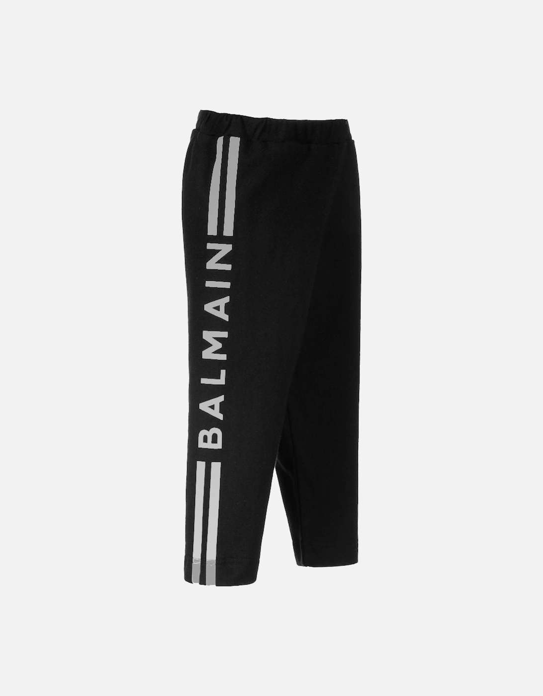 Girls Silver Stripe Logo Leggings Black