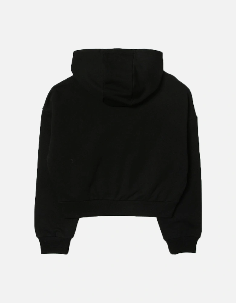 Girls Cropped Sequin Logo Hoodie Black