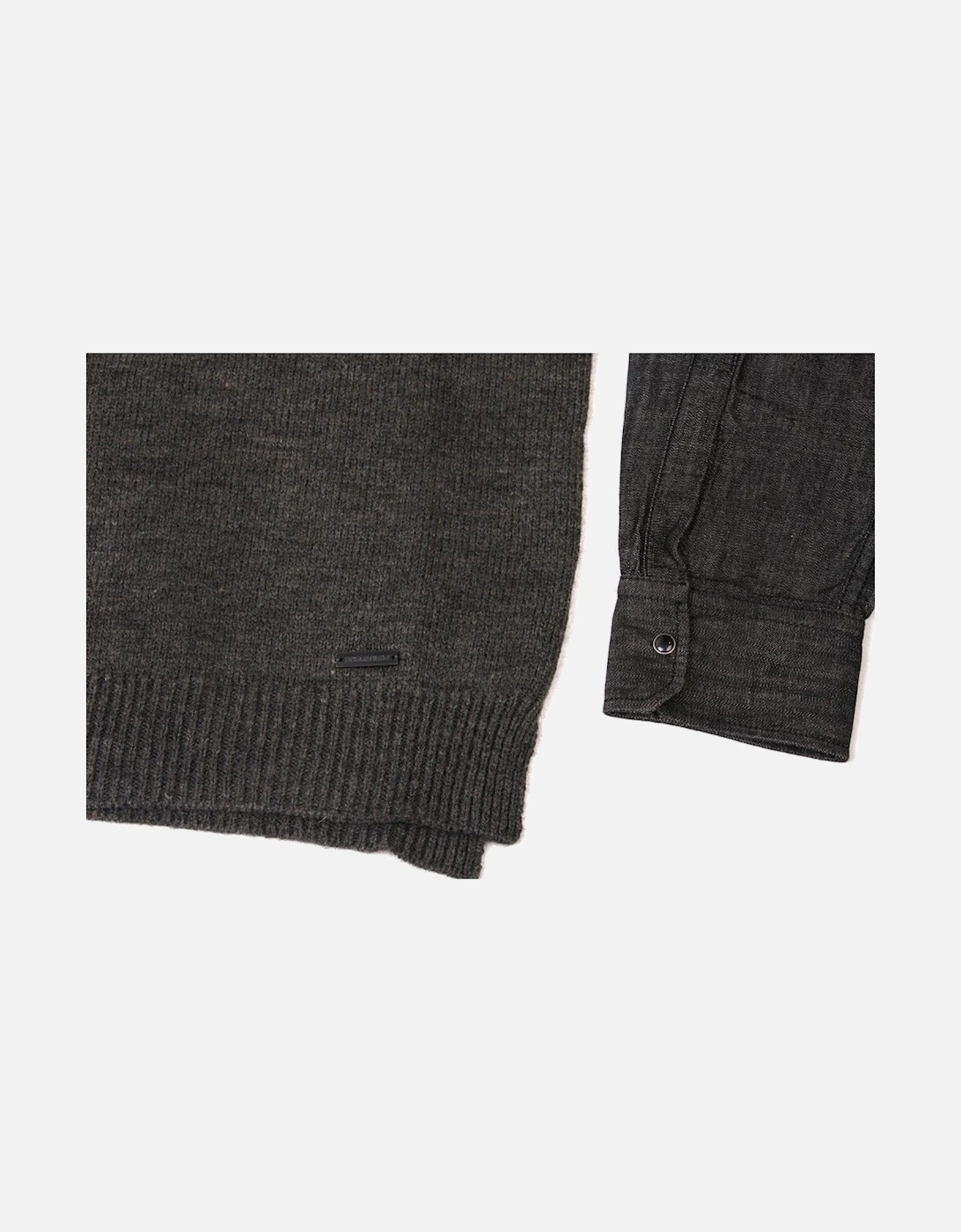 Men's Knit Pullover With Denim Sleeves Grey