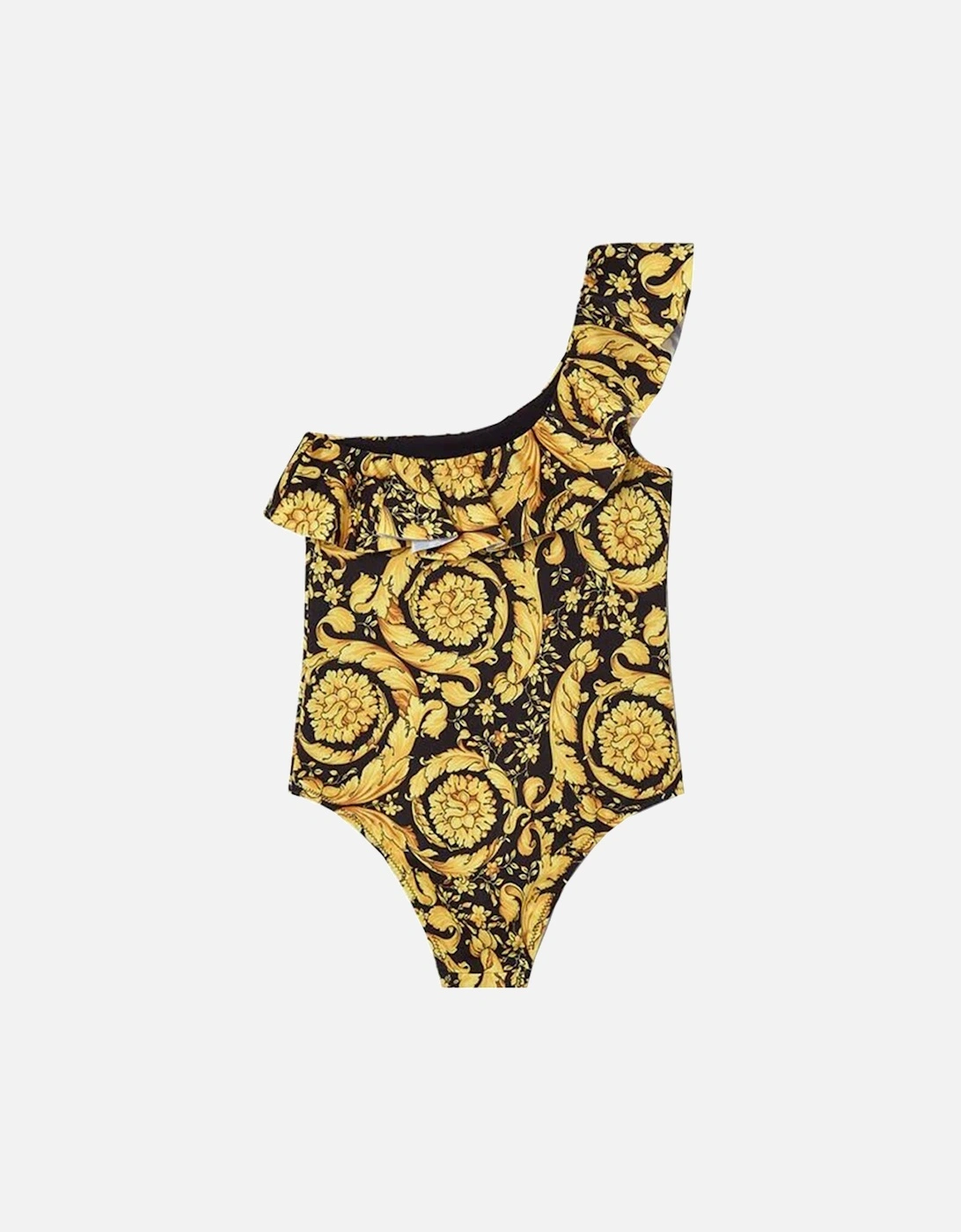 Girls Barocco Print One Shoulder Swimsuit Gold