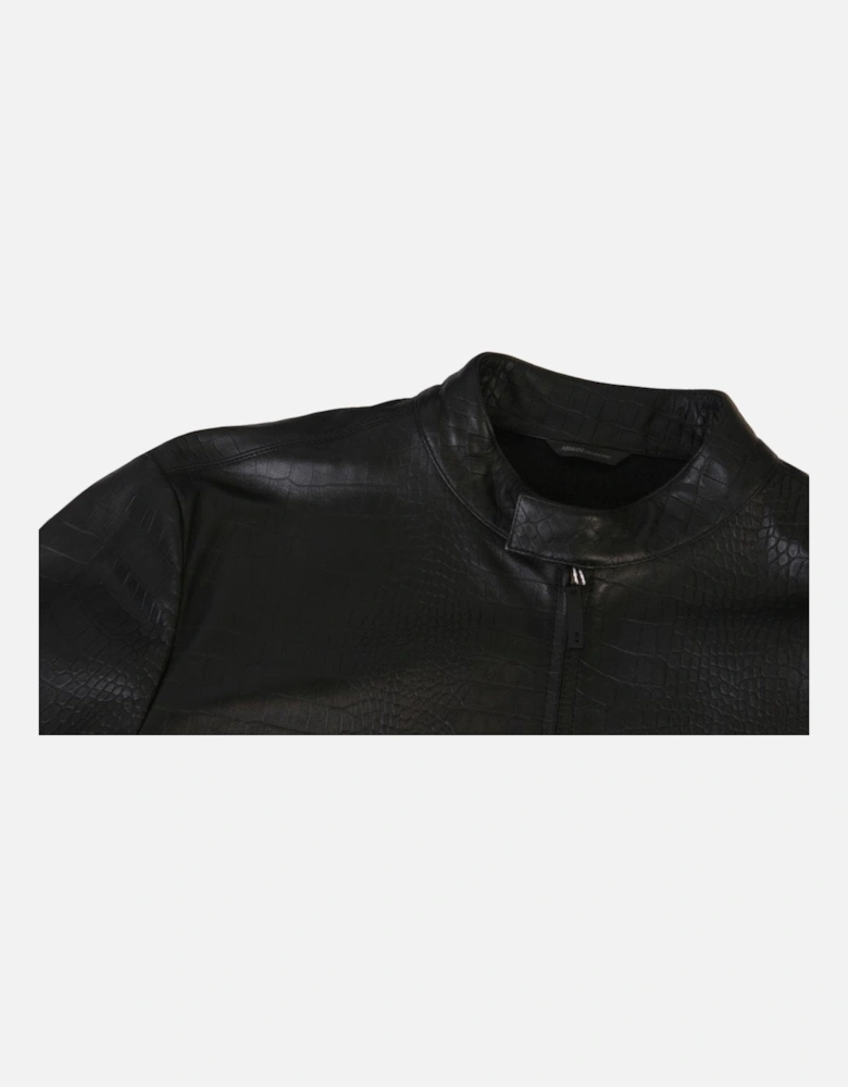Collezioni Men's Leather Bomber Jacket Black