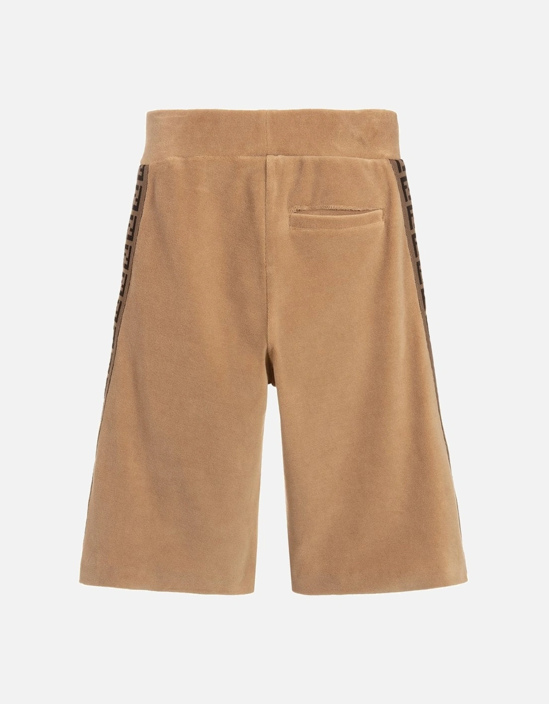 Boys Velvet Velour Logo Shorts Beige