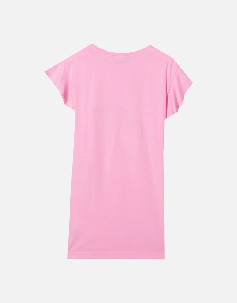 Girls Bear Print Logo Dress Pink