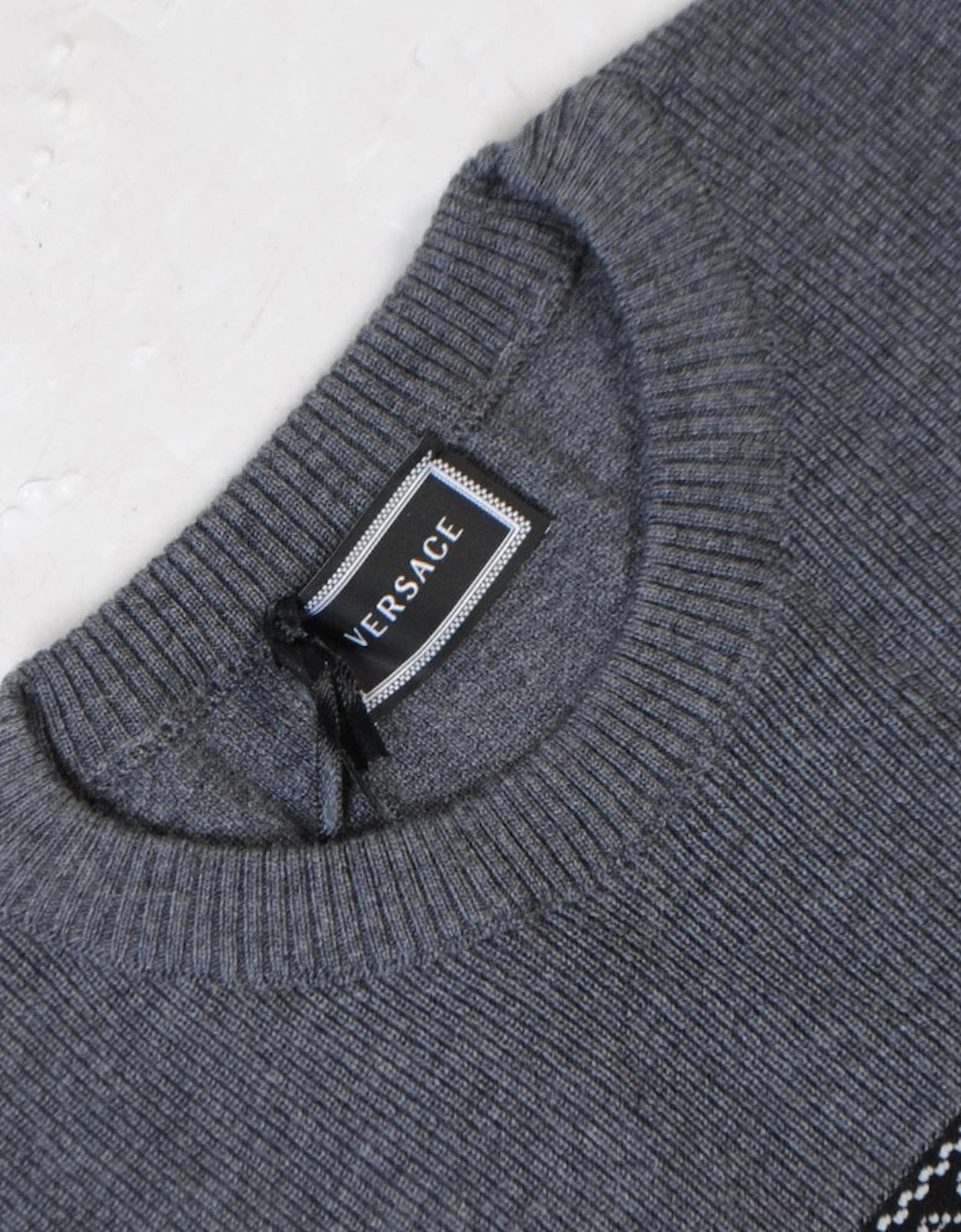 Young Boys Tape Logo Knitted Jumper Grey