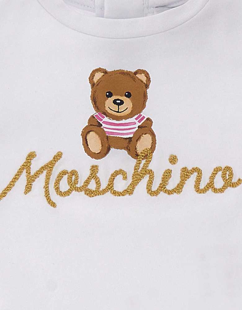 Baby Girls Teddy Bear Print T-shirt White