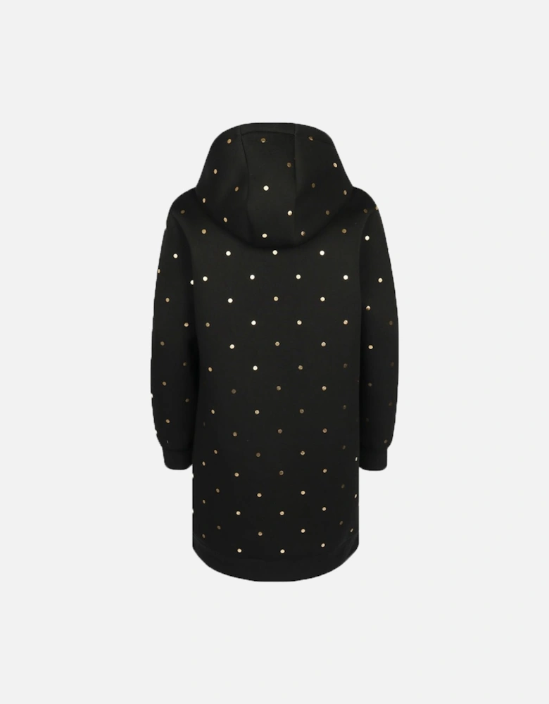Girls Hooded Dress With Gold Polka Dots Black