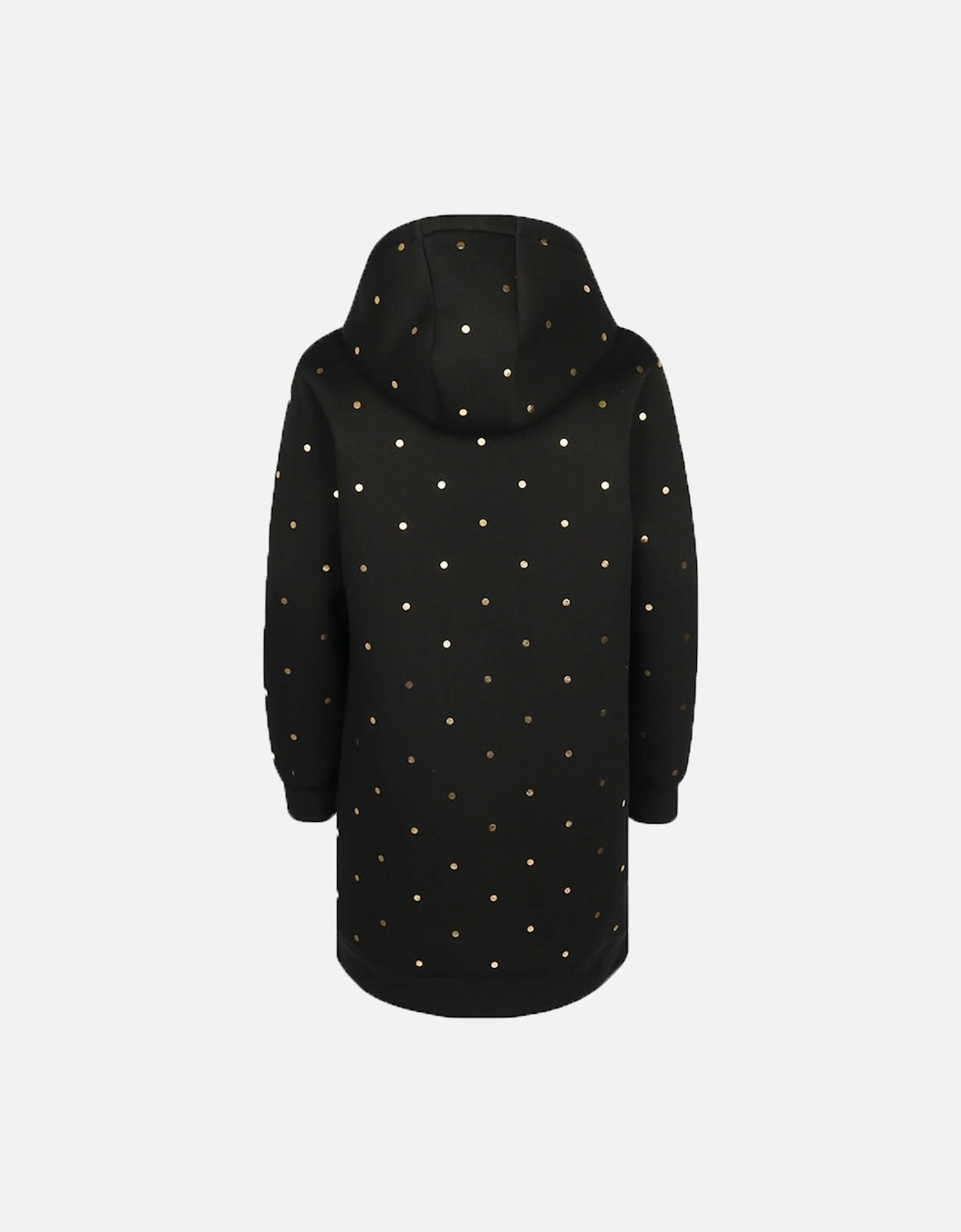 Girls Hooded Dress With Gold Polka Dots Black