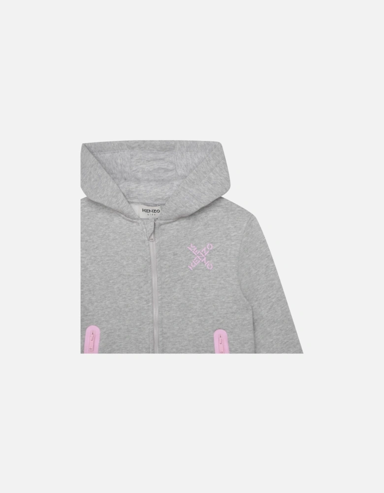 Girls Hooded Zip Up Jumper Grey