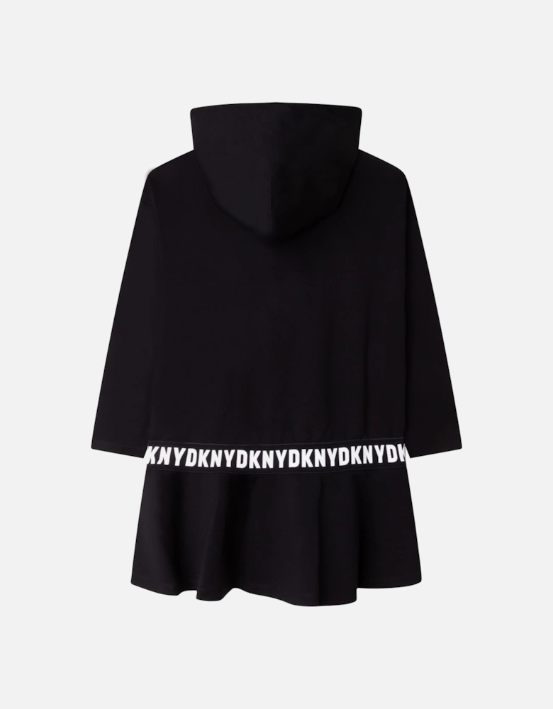 Girls Black Hooded Logo Dress