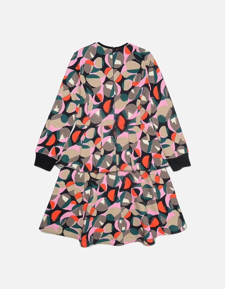 Fleece Dress With All-Over Abstract Print Black