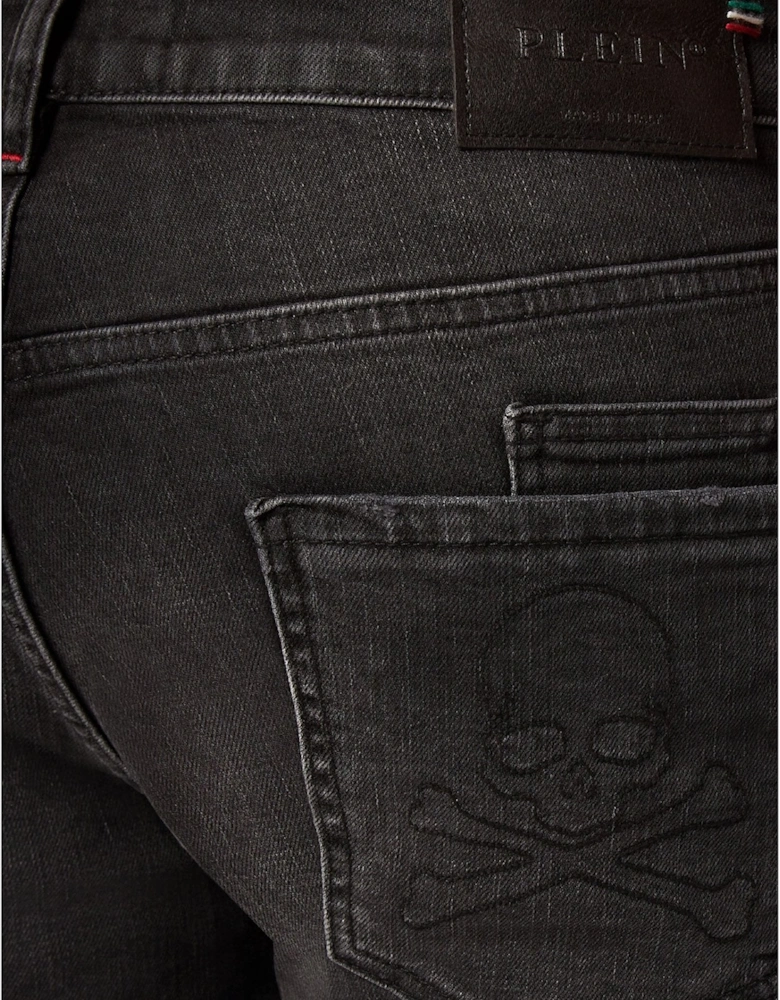 Men's Super Straight Cut Skull Jeans Black