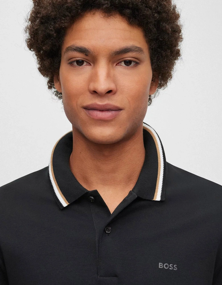 Hugo Mens Striped Collar Polo Shirt Black