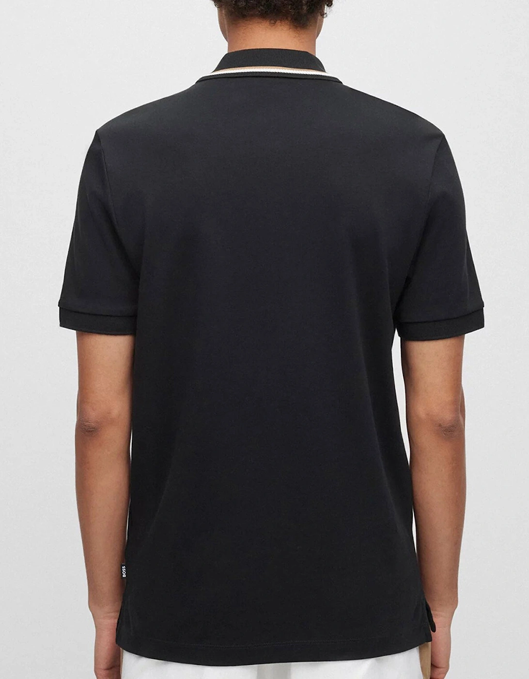 Mens Striped Collar Polo Shirt Black