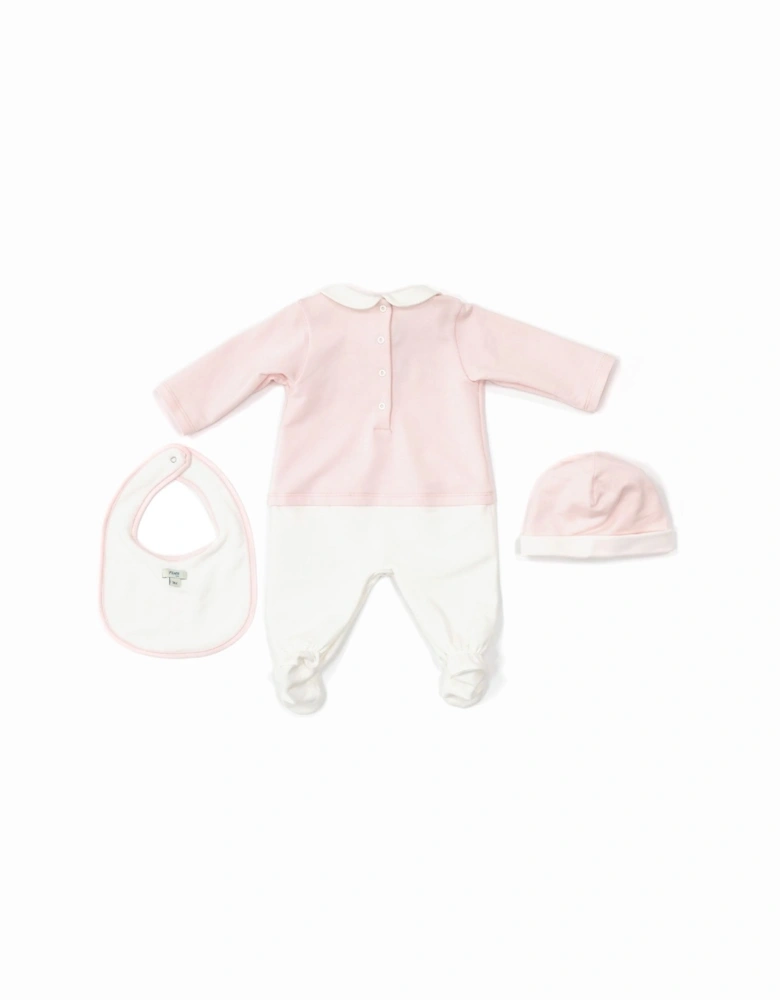 Baby Girls Babygrow, Hat & Bib Set Pink