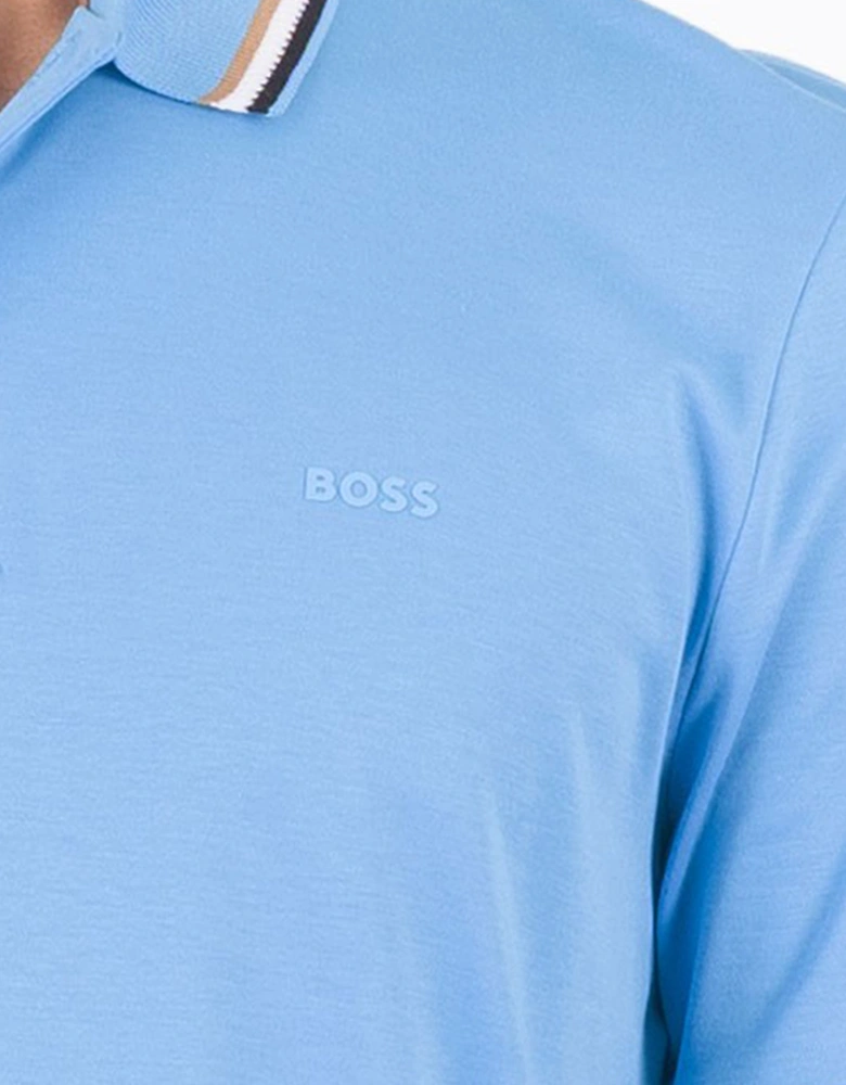 Boss Mens Striped Collar Polo Blue