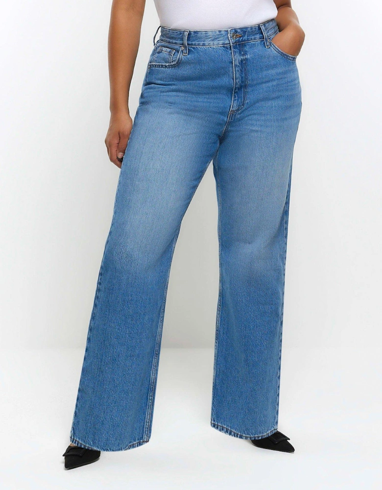 90s Long Straight Jagger Jeans - Blue