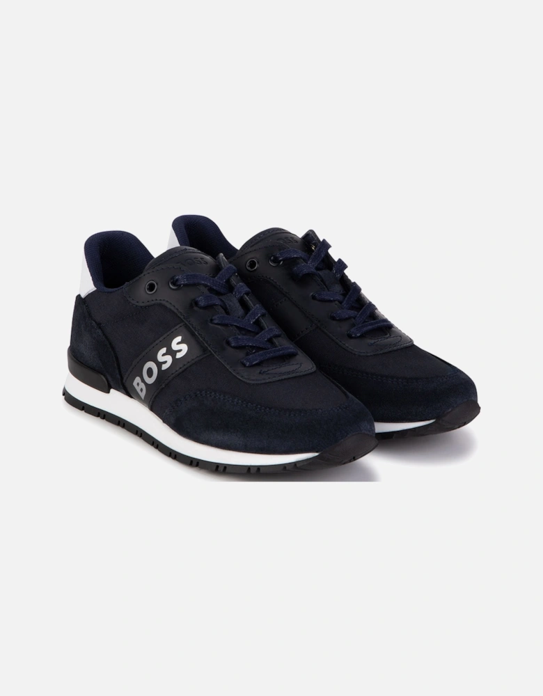 Boys Lace Up Sneakers Navy