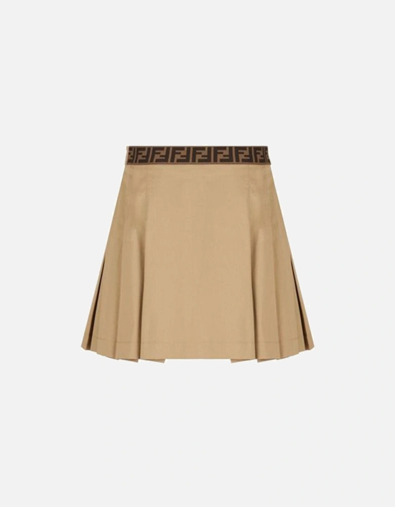 Girls Button Detailed Pleated Skirt Beige