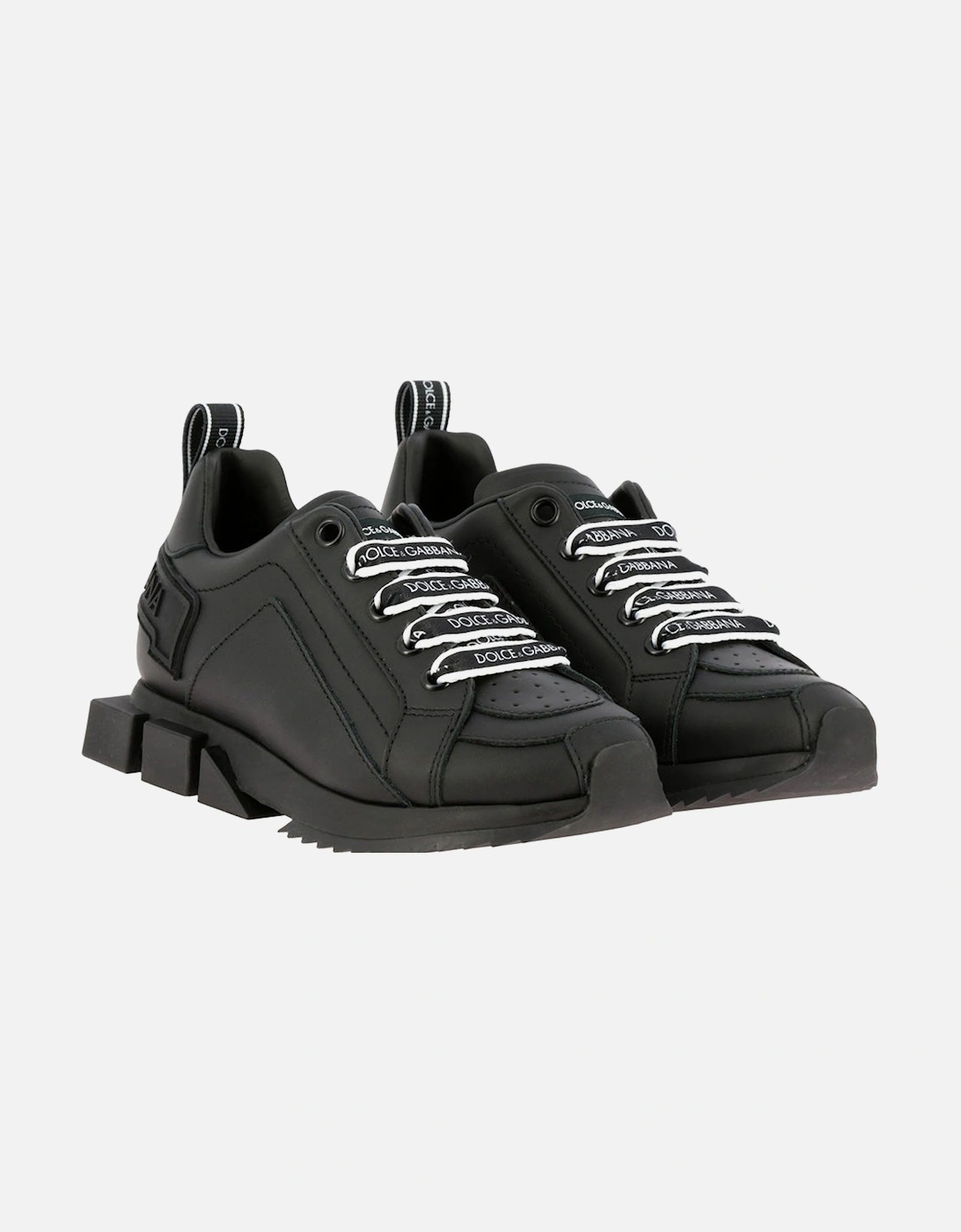 Boys Leather Logo Trainers Black