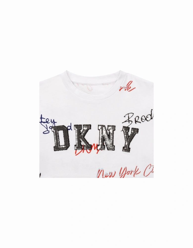 Girls Sequin Logo T-Shirt White