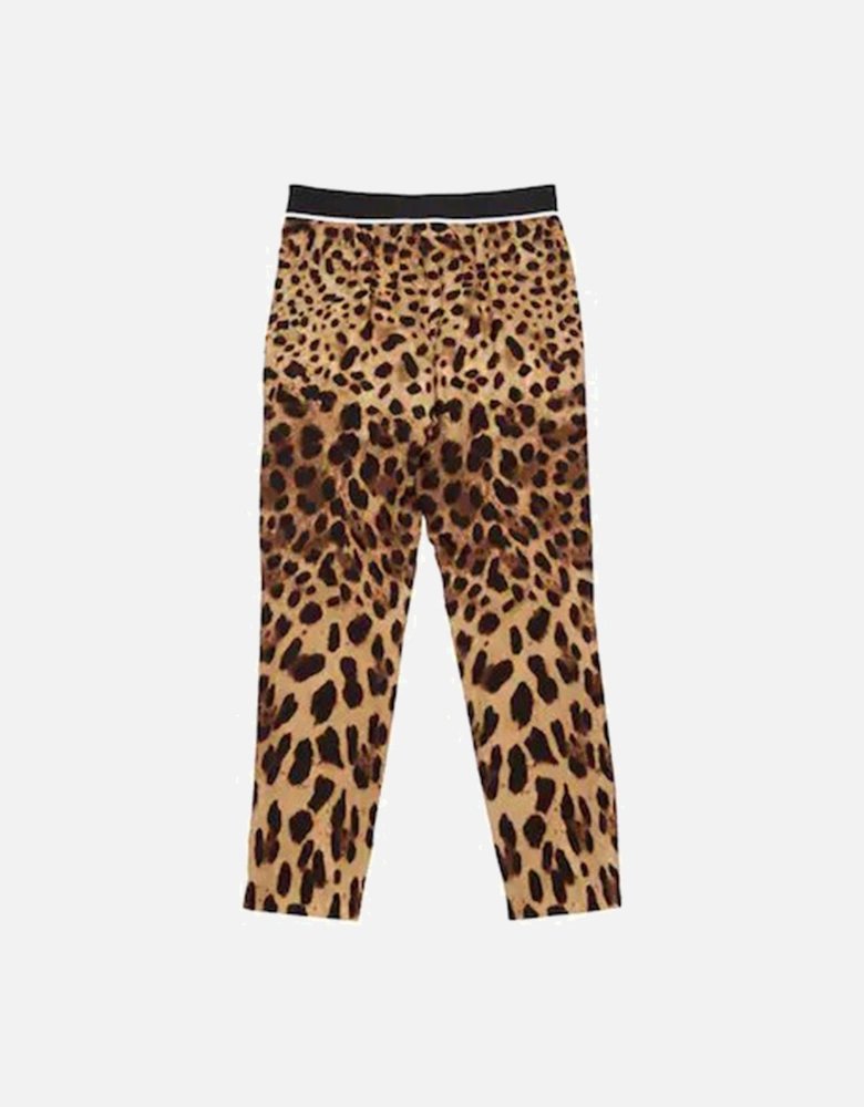 Girls Leopard Print Silk Leggings Brown