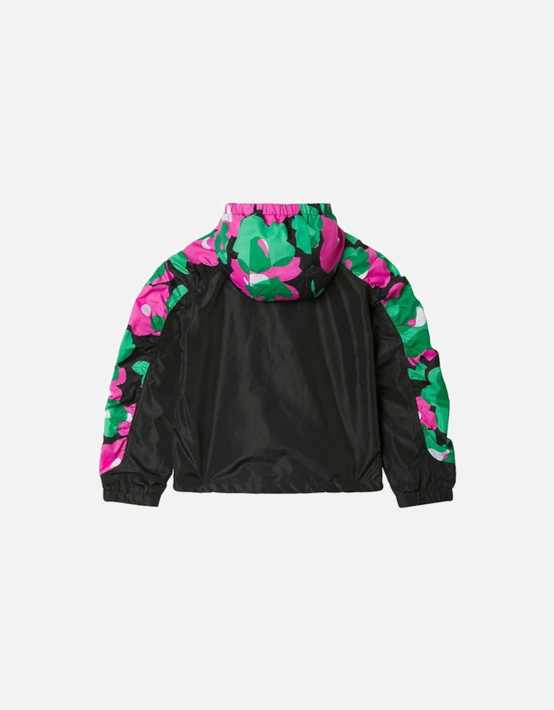 Girls Shoulder Design Half Zip Sports Jacket Black
